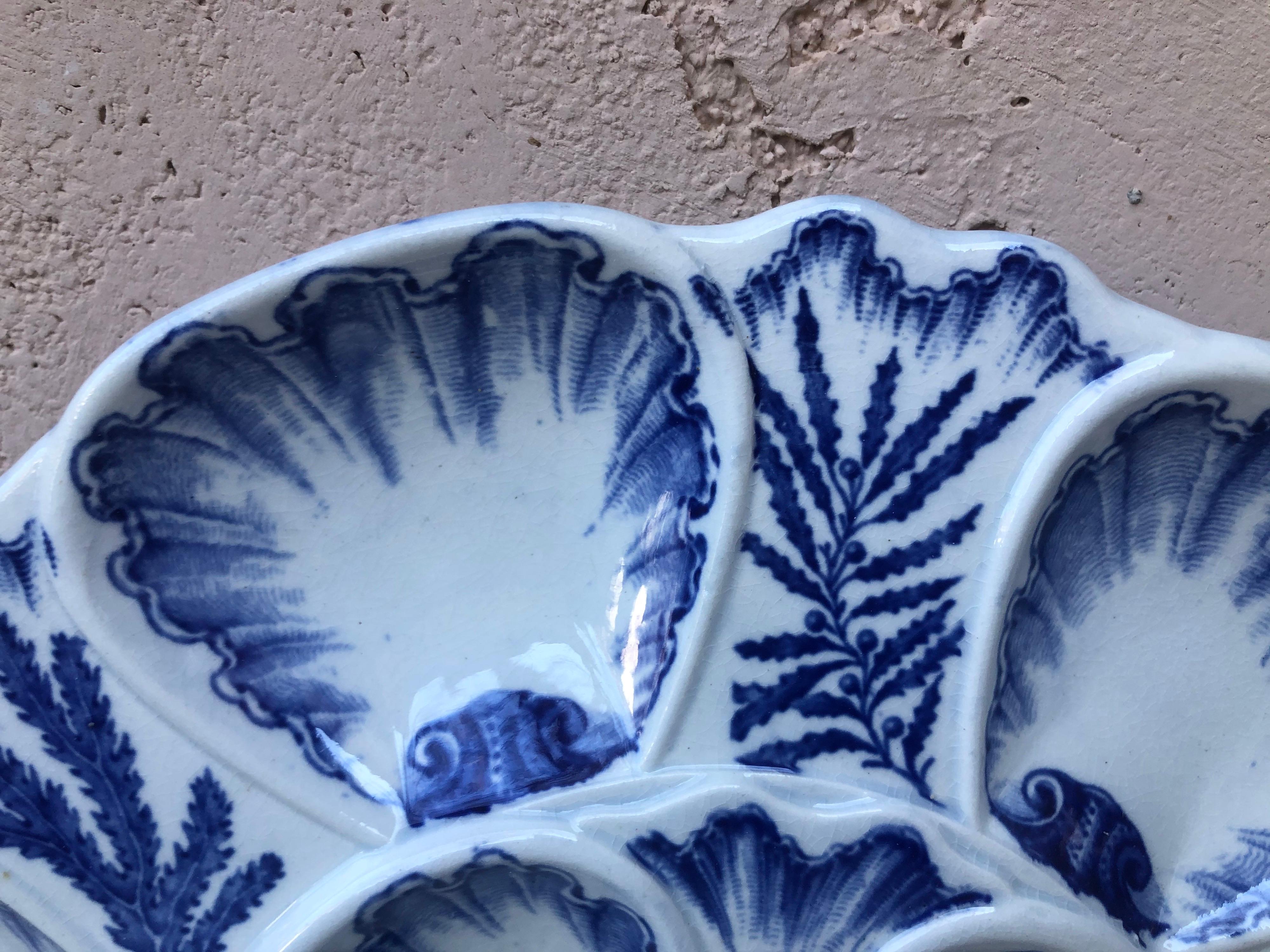 Victorian 19th Century Blue and White Oyster Plate Vieillard Bordeaux