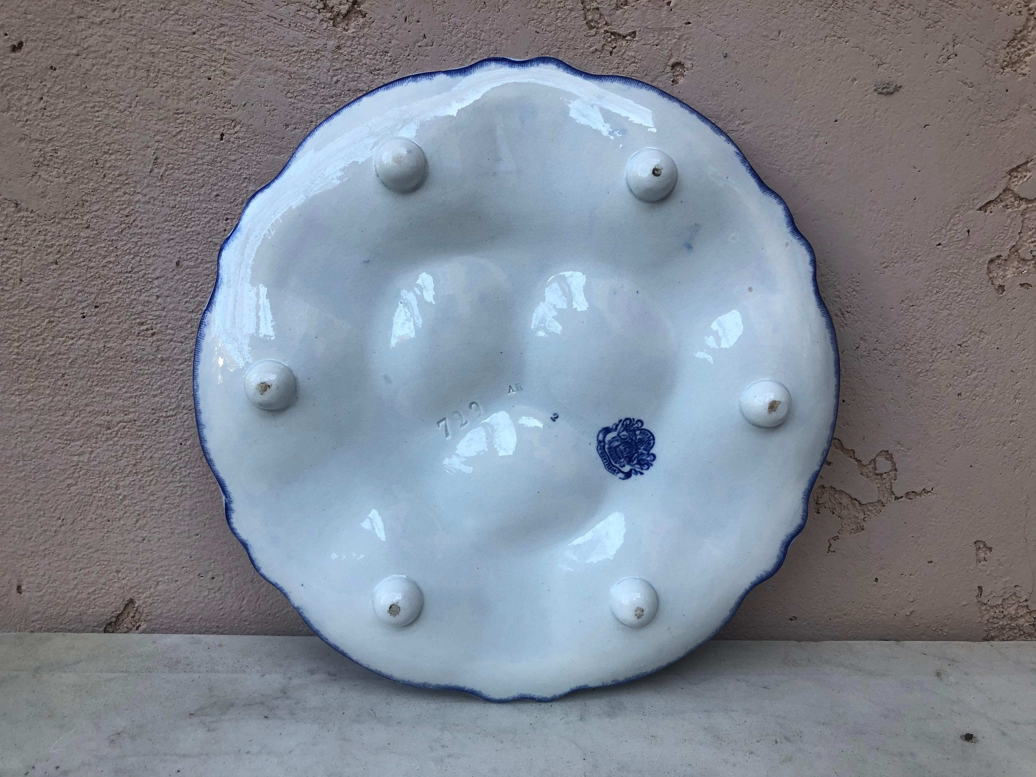 French 19th Century Blue and White Oyster Plate Vieillard Bordeaux