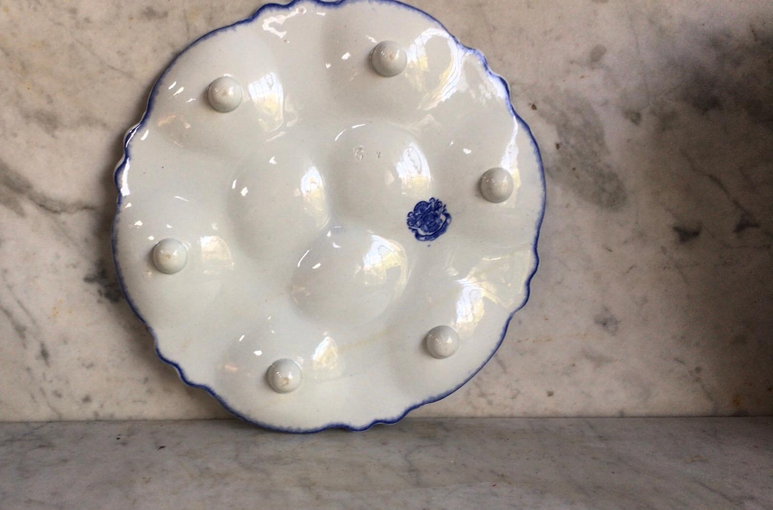 French 19th Century Blue and White Oyster Plate Vieillard Bordeaux