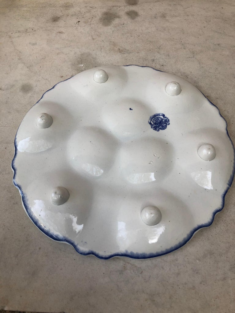 French 19th Century Blue and White Oyster Plate Vieillard Bordeaux For Sale