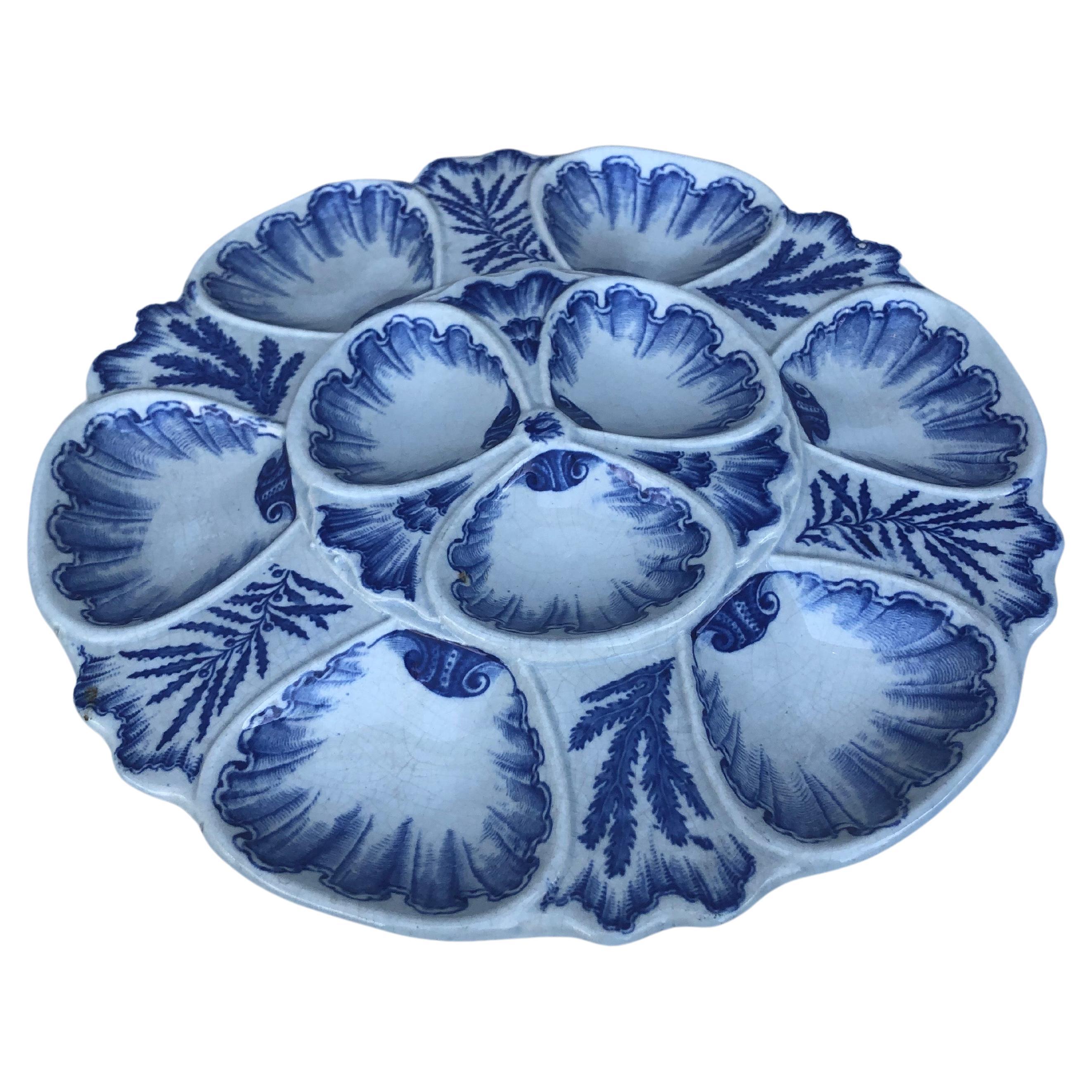 French 19th Century Blue and White Oyster Plate Vieillard Bordeaux For Sale