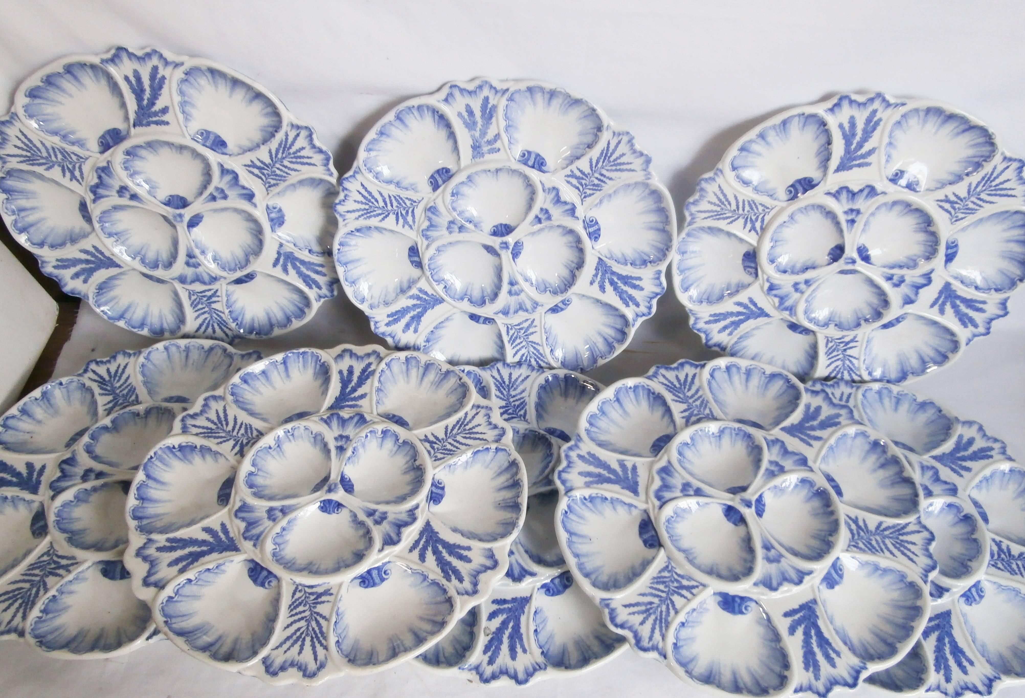 Victorian 19th Century Blue and White Oyster Plate Vieillard Bordeaux