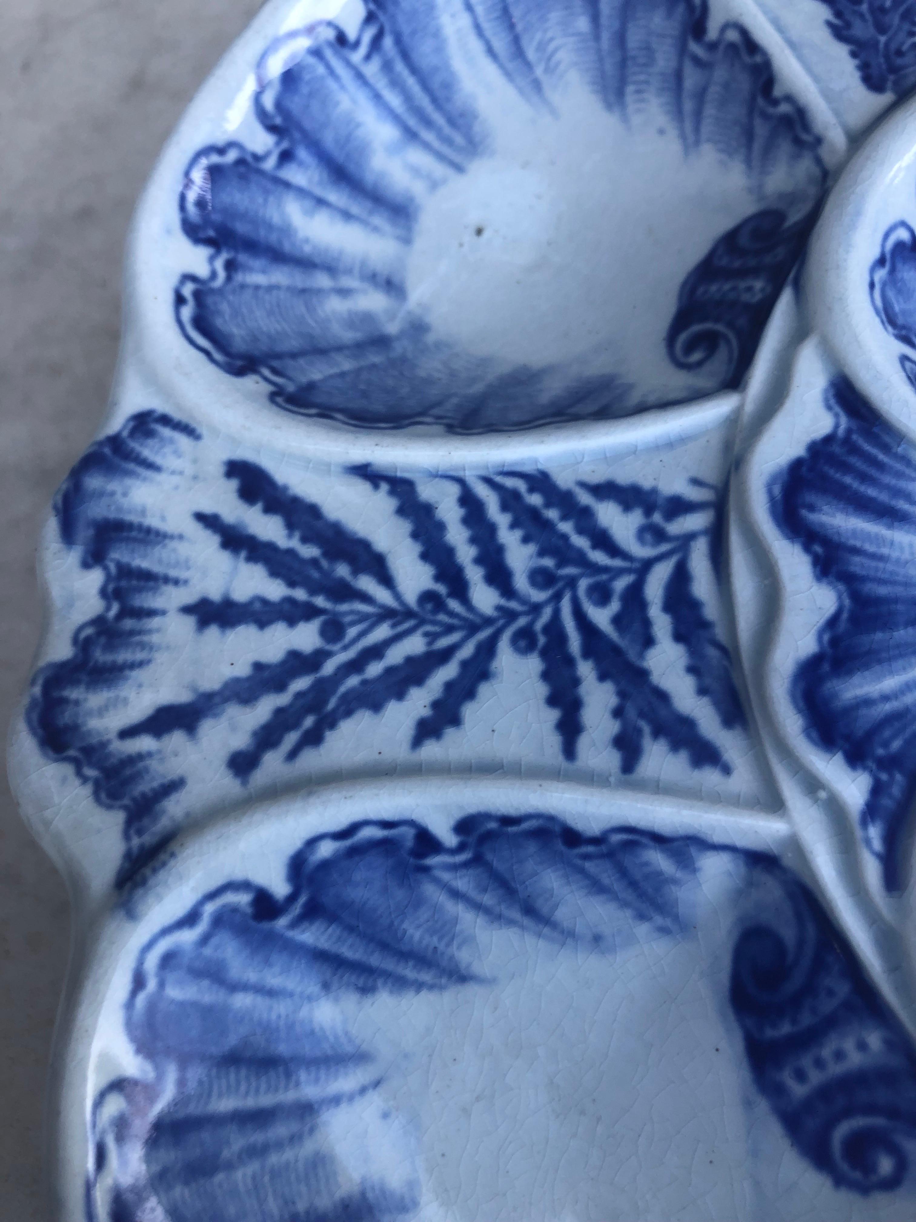 Late 19th Century 19th Century Blue and White Oyster Plate Vieillard Bordeaux For Sale