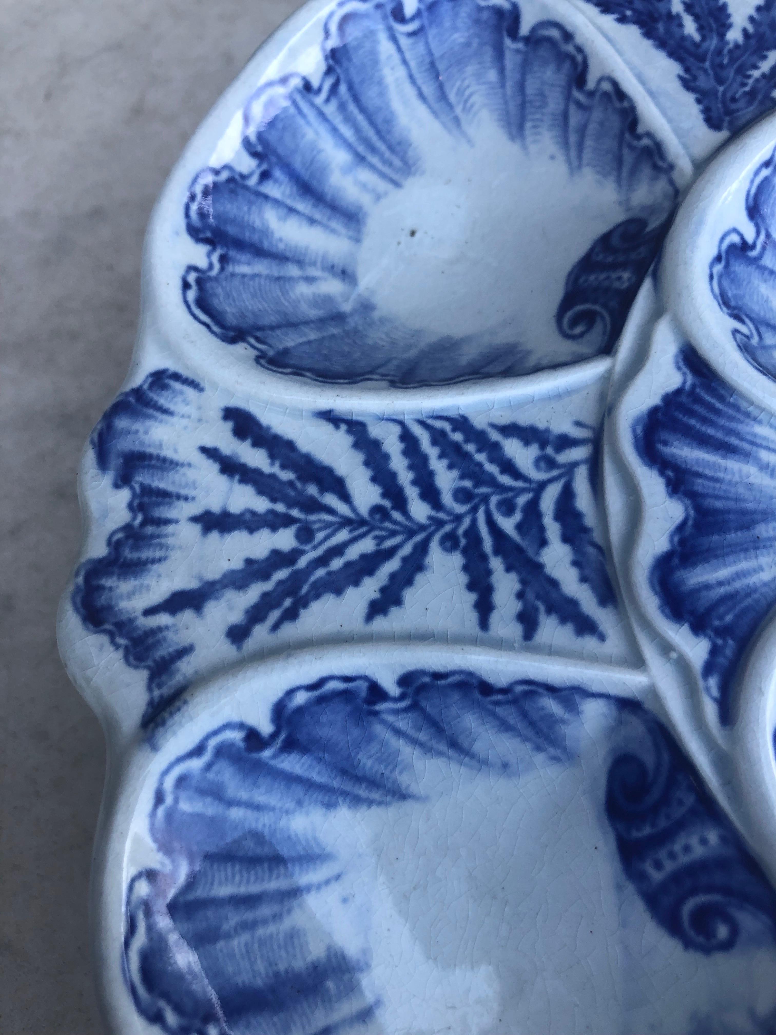 Ceramic 19th Century Blue and White Oyster Plate Vieillard Bordeaux For Sale