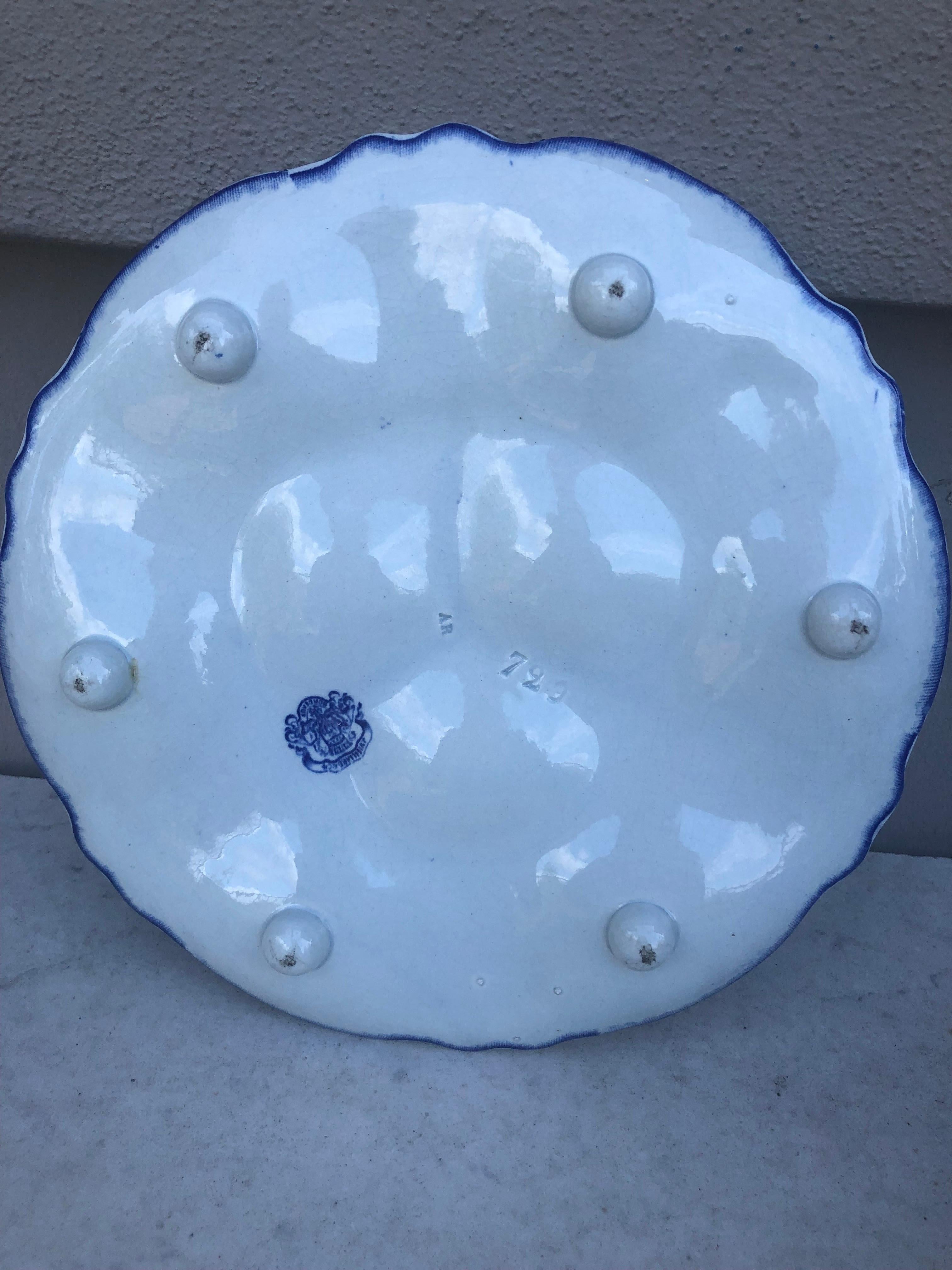 19th Century Blue and White Oyster Plate Vieillard Bordeaux 2