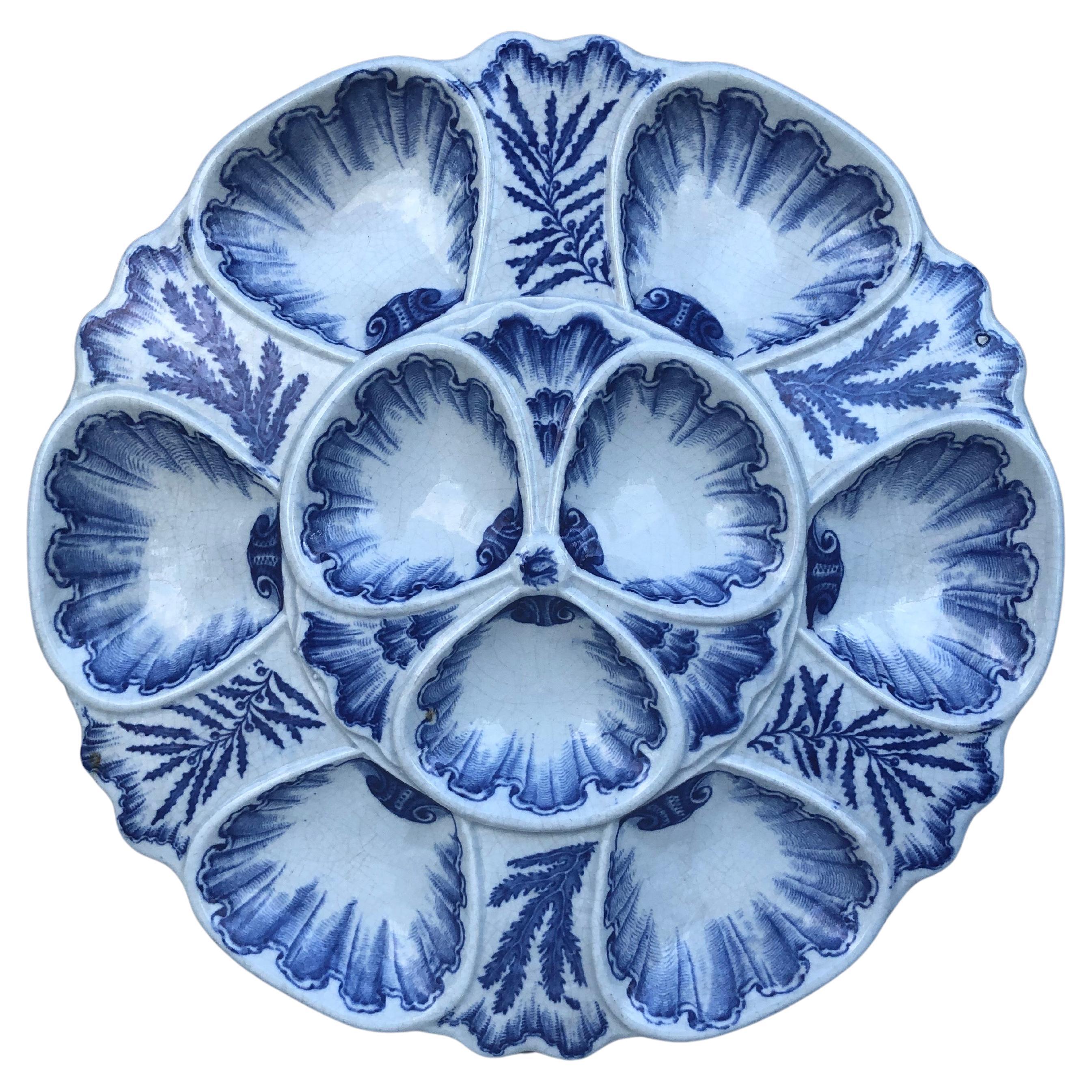 19th Century Blue and White Oyster Plate Vieillard Bordeaux For Sale