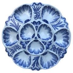 Antique 19th Century Blue and White Oyster Plate Vieillard Bordeaux