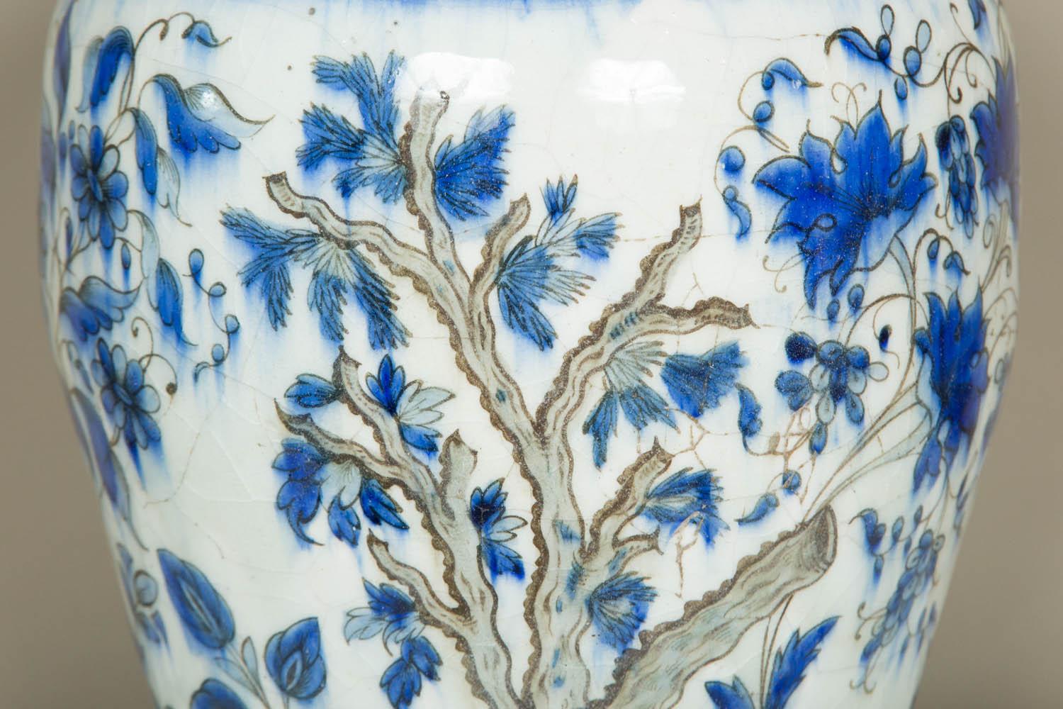 19th Century Blue and White Persian Qajar Ceramic Vase In Excellent Condition In London, GB