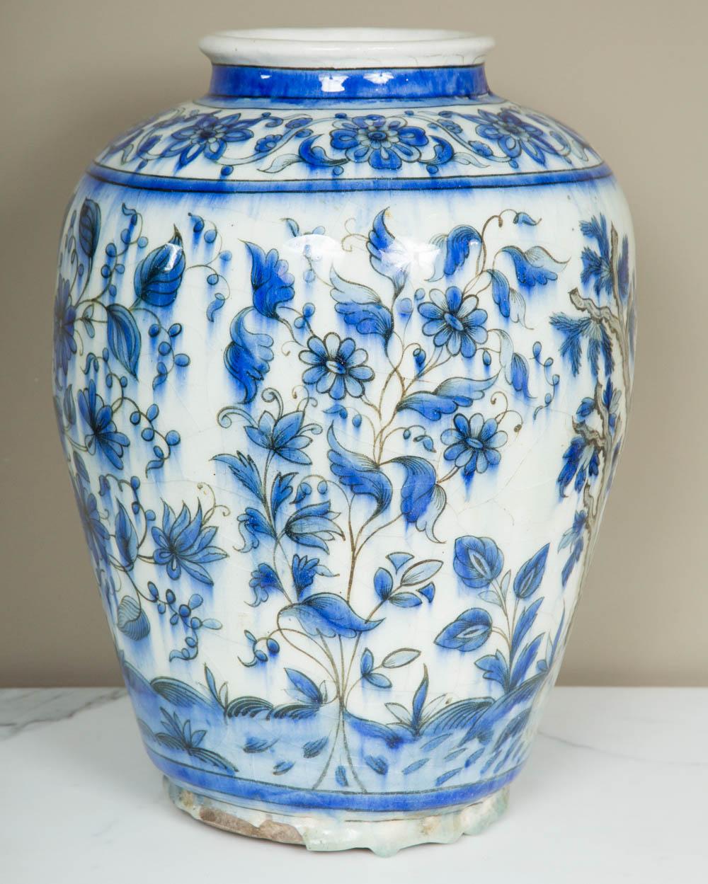 19th Century Blue and White Persian Qajar Ceramic Vase 2