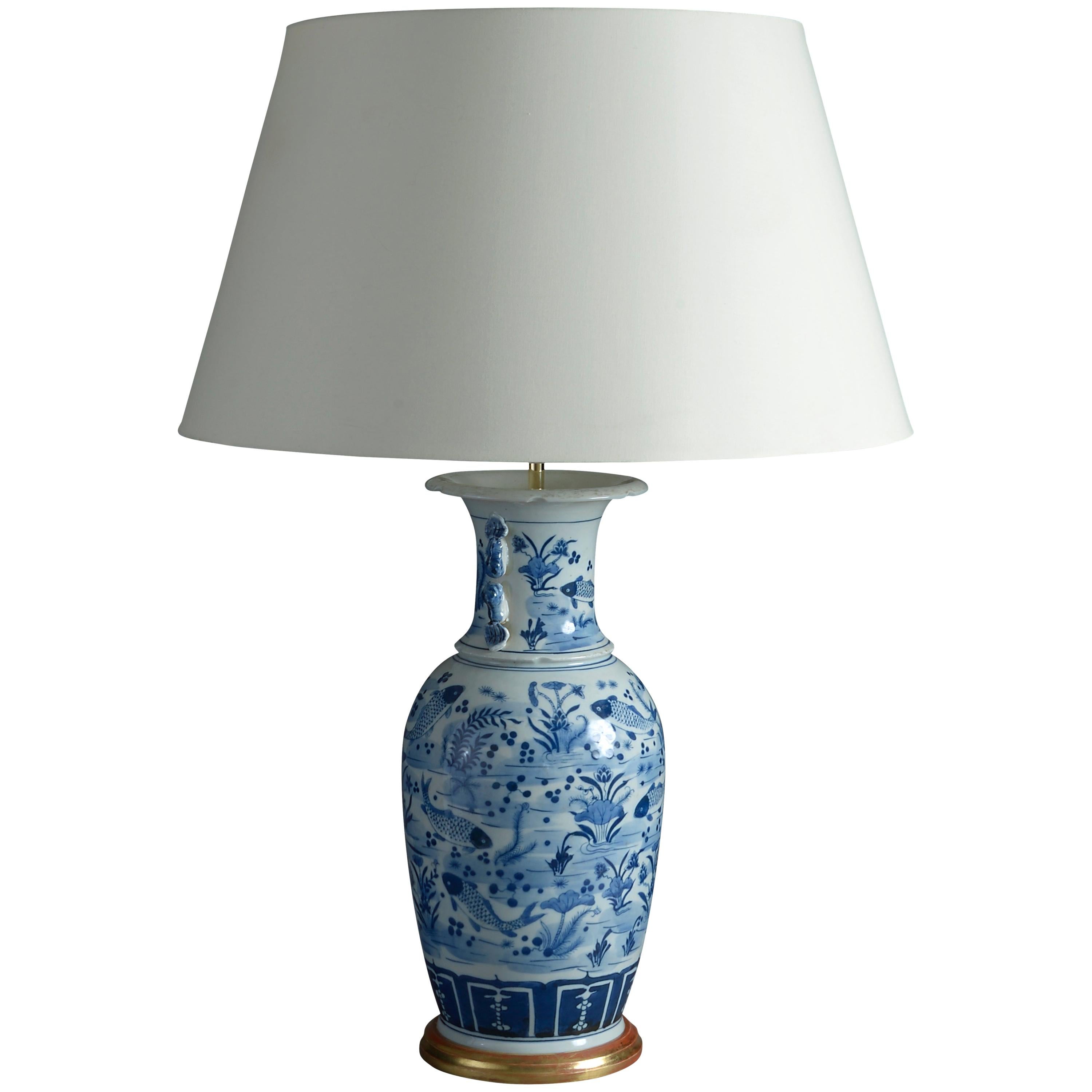 19th Century Blue and White Porcelain Vase Lamp at 1stDibs