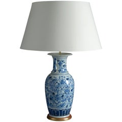 19th Century Blue and White Porcelain Vase Lamp