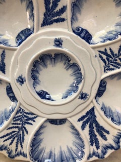 19th Century Blue and White Seaweeds Oyster Plate Bordeaux