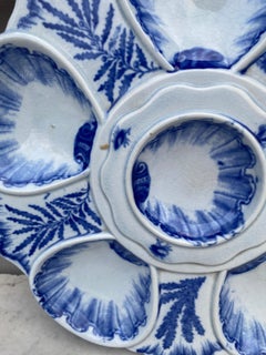 19th Century Blue and White Seaweeds Oyster Plate Bordeaux