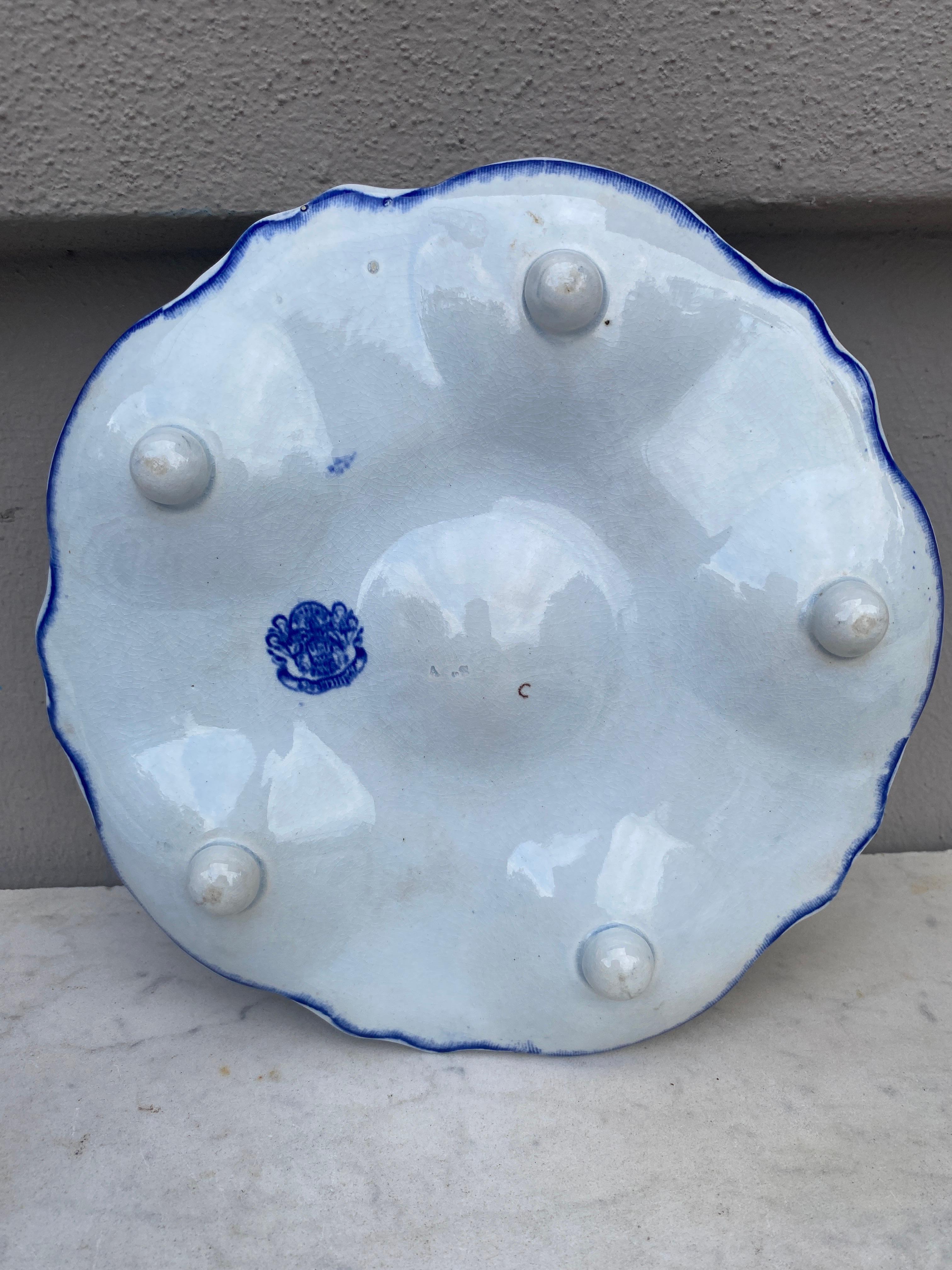 French 19th Century Blue and White Seaweeds Oyster Plate Bordeaux For Sale