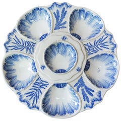 19th Century Blue and White Seaweeds Oyster Plate Bordeaux