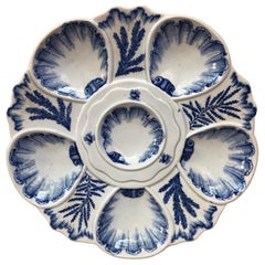 19th Century Blue and White Seaweeds Oyster Plate Bordeaux