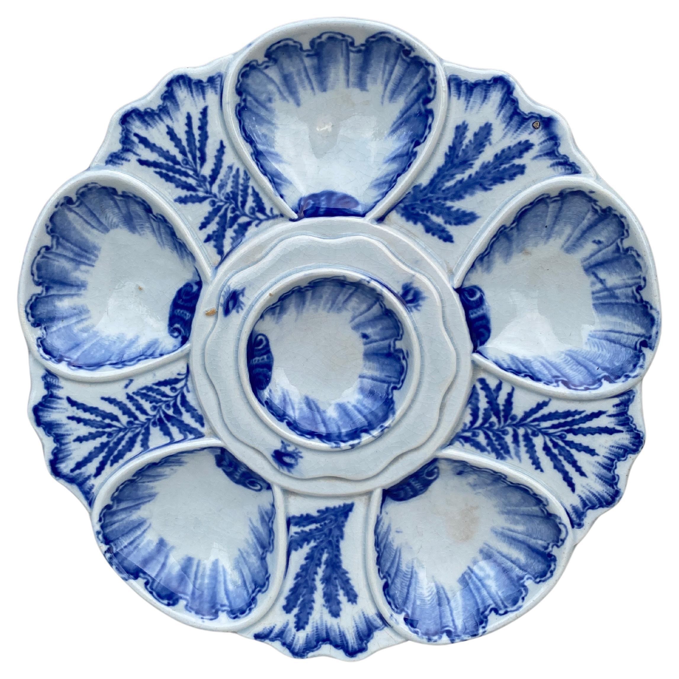 19th Century Blue and White Seaweeds Oyster Plate Bordeaux For Sale