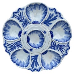 Antique 19th Century Blue and White Seaweeds Oyster Plate Bordeaux