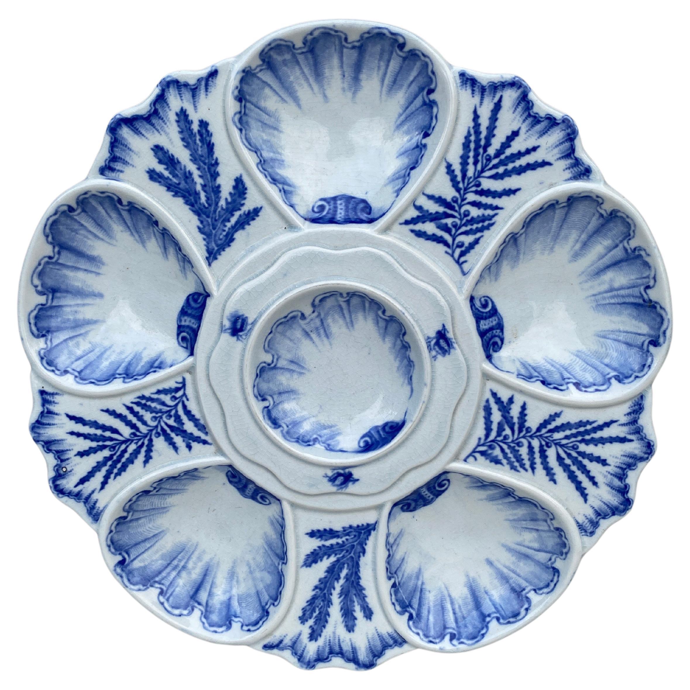 19th Century Blue and White Seaweeds Oyster Plate Bordeaux For Sale