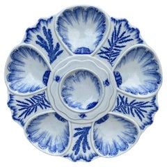 19th Century Blue and White Seaweeds Oyster Plate Bordeaux