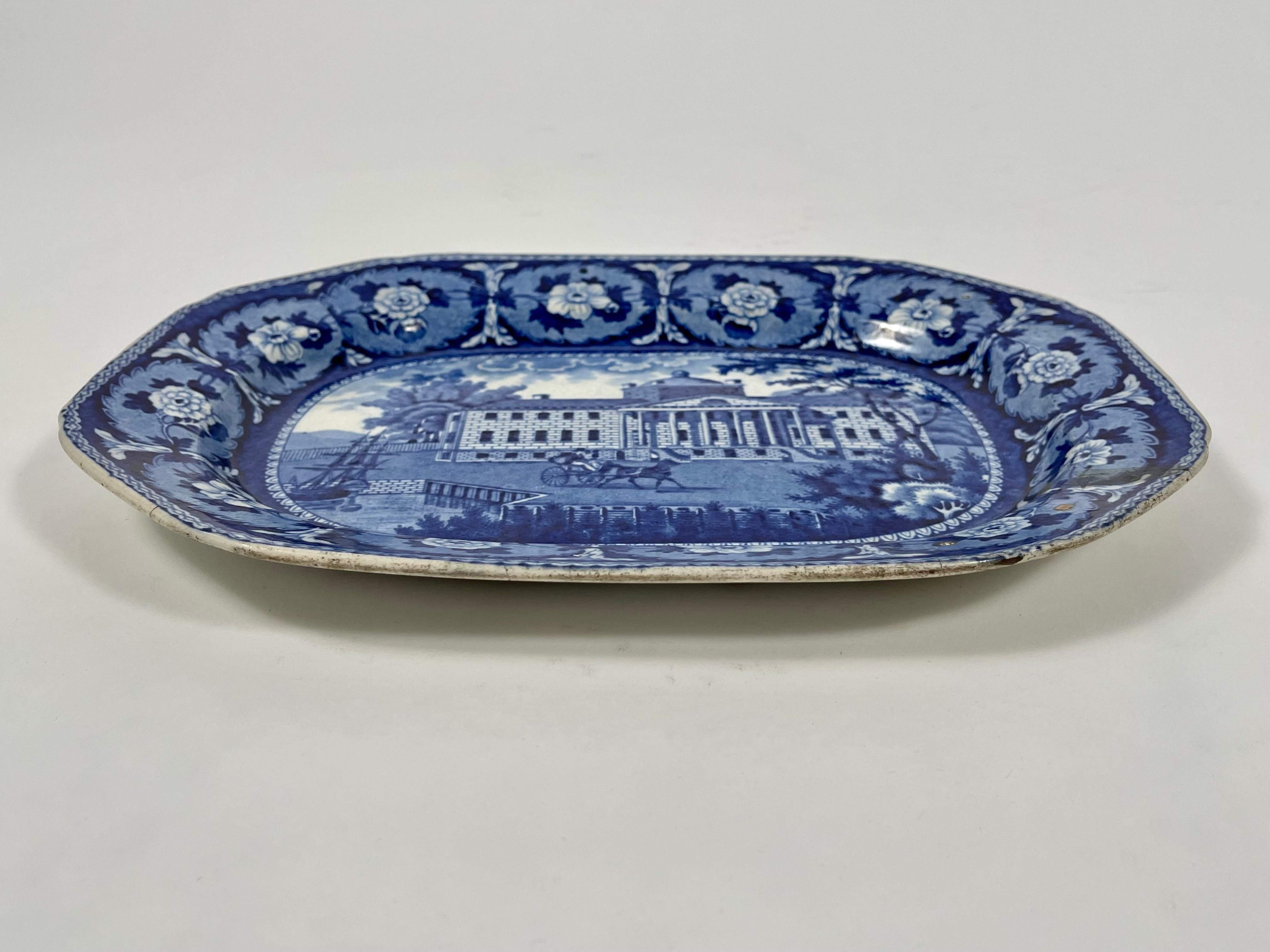 19th Century Blue and White Staffordshire Mass General Hospital Platter 3