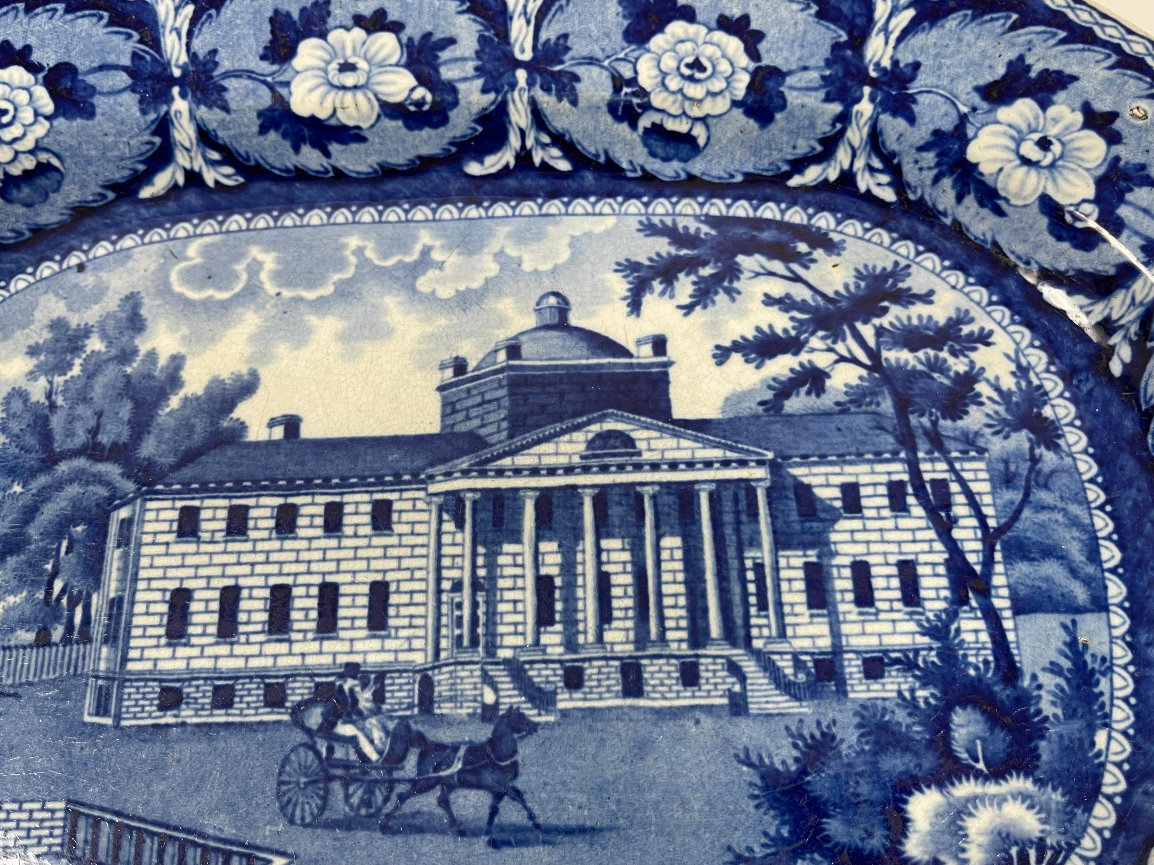 English 19th Century Blue and White Staffordshire Mass General Hospital Platter