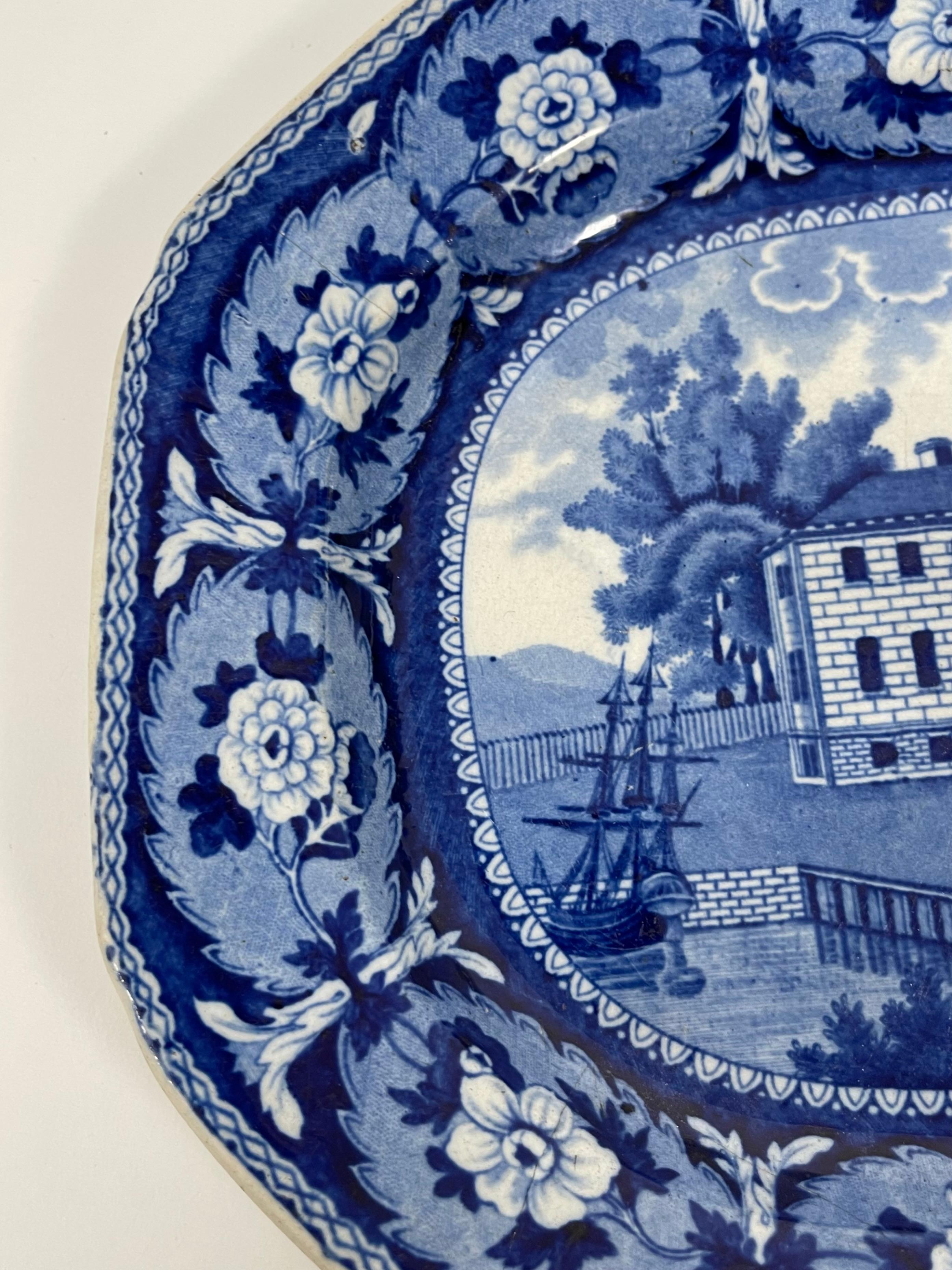 Earthenware 19th Century Blue and White Staffordshire Mass General Hospital Platter