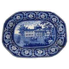 19th Century Blue and White Staffordshire Mass General Hospital Platter