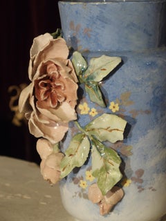 vase Barbotine bleu du 19ème siècle:: France:: Edouard Gilles