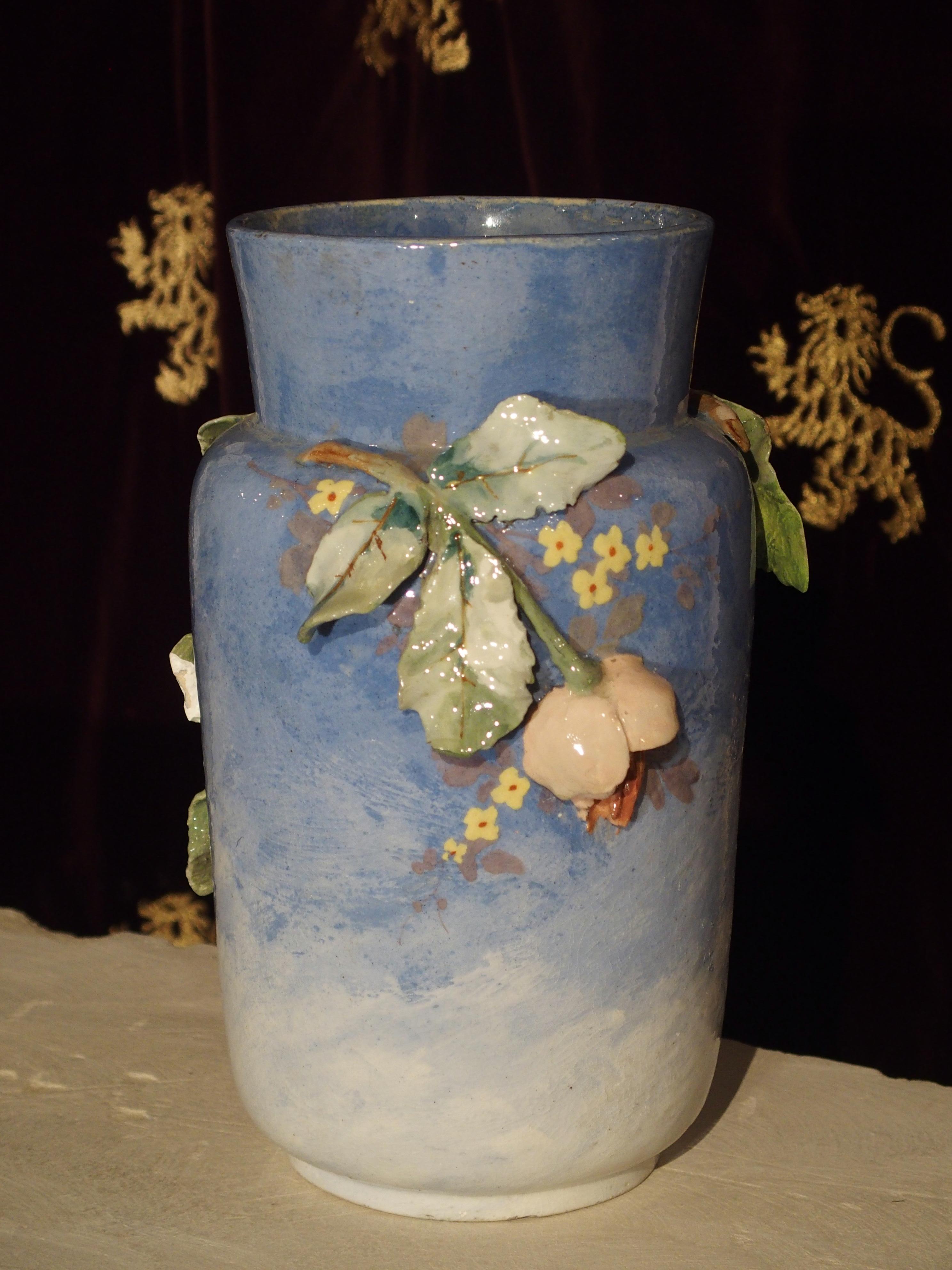 XIXe siècle vase Barbotine bleu du 19ème siècle:: France:: Edouard Gilles