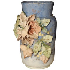 19th Century Blue Barbotine Vase from France, Edouard Gilles