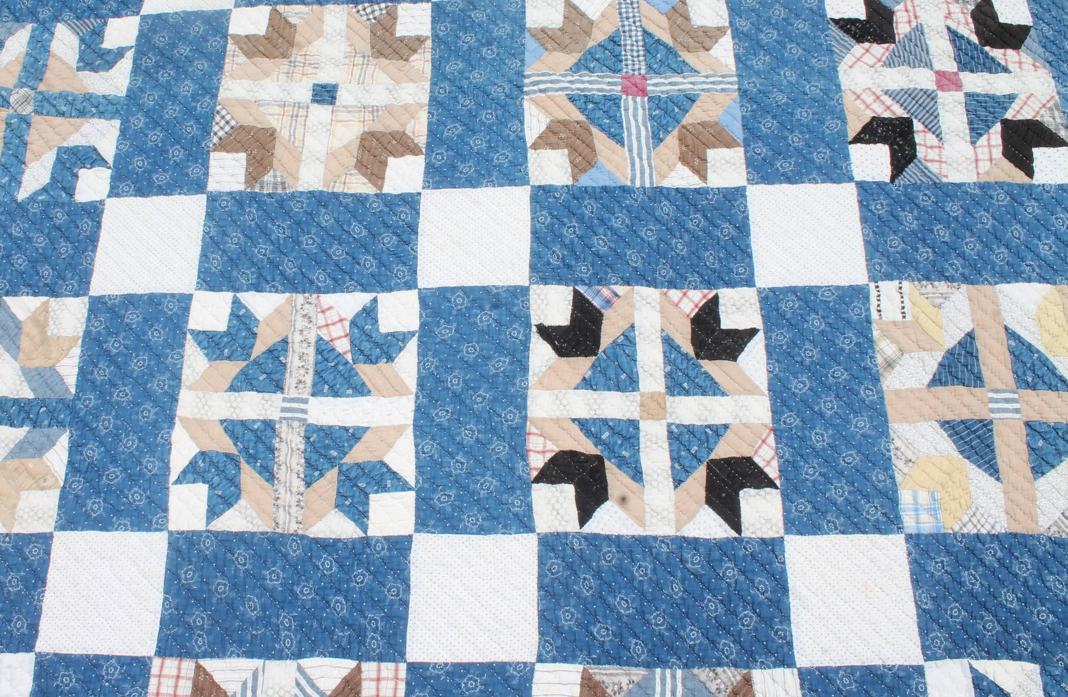 19th Century Blue Country Quilt in Bear Paw Pattern 2