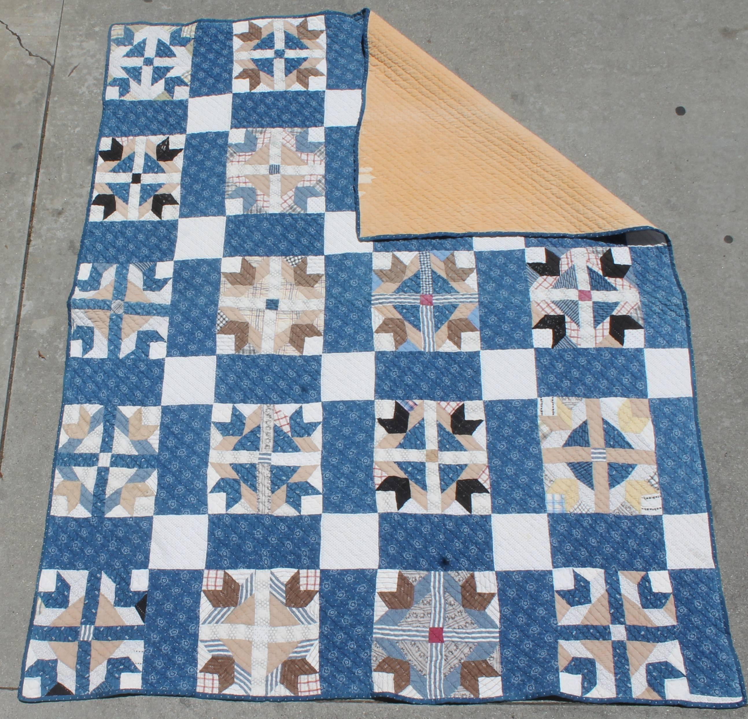 19th Century Blue Country Quilt in Bear Paw Pattern 4