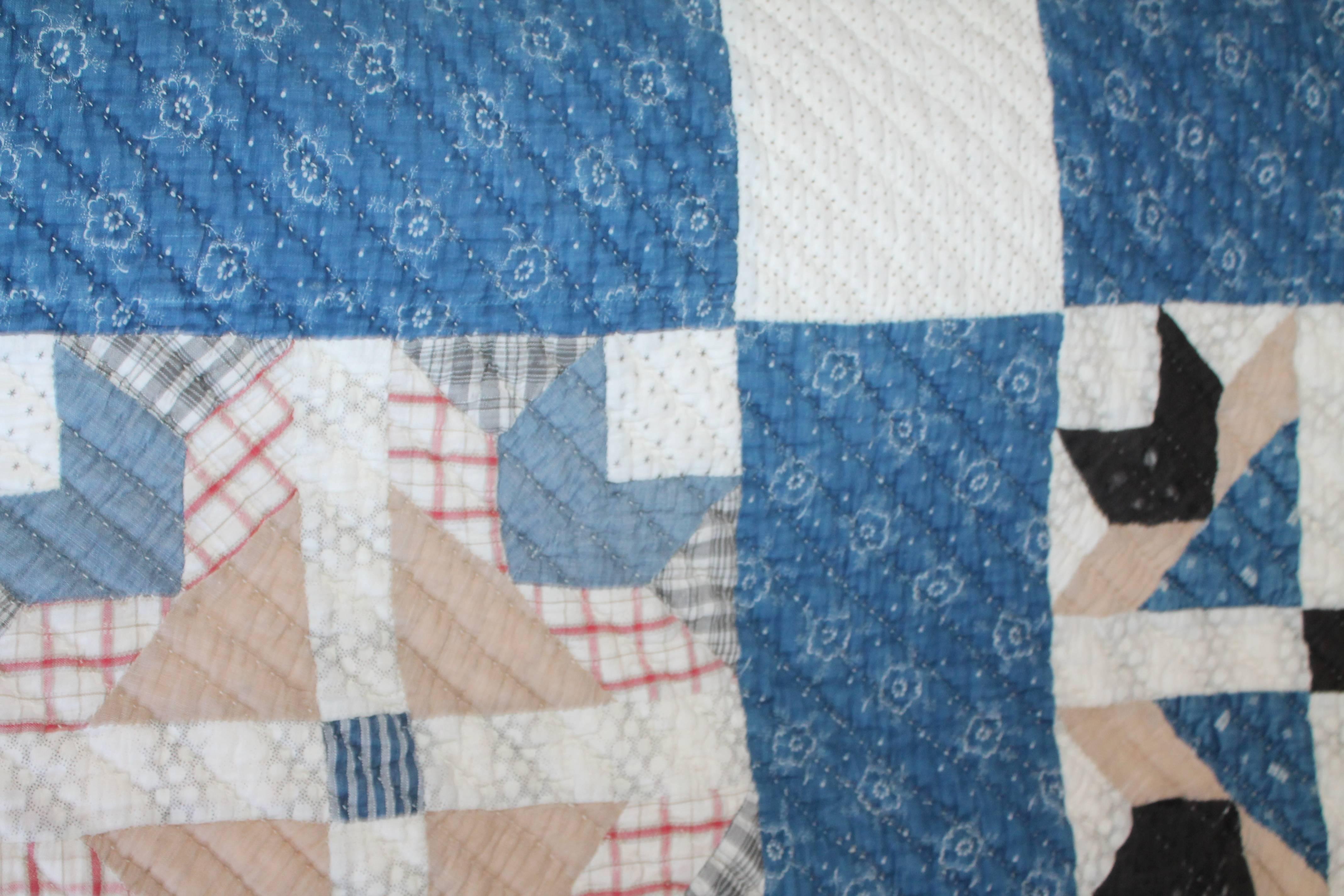 Other 19th Century Blue Country Quilt in Bear Paw Pattern