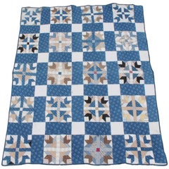 19th Century Blue Country Quilt in Bear Paw Pattern