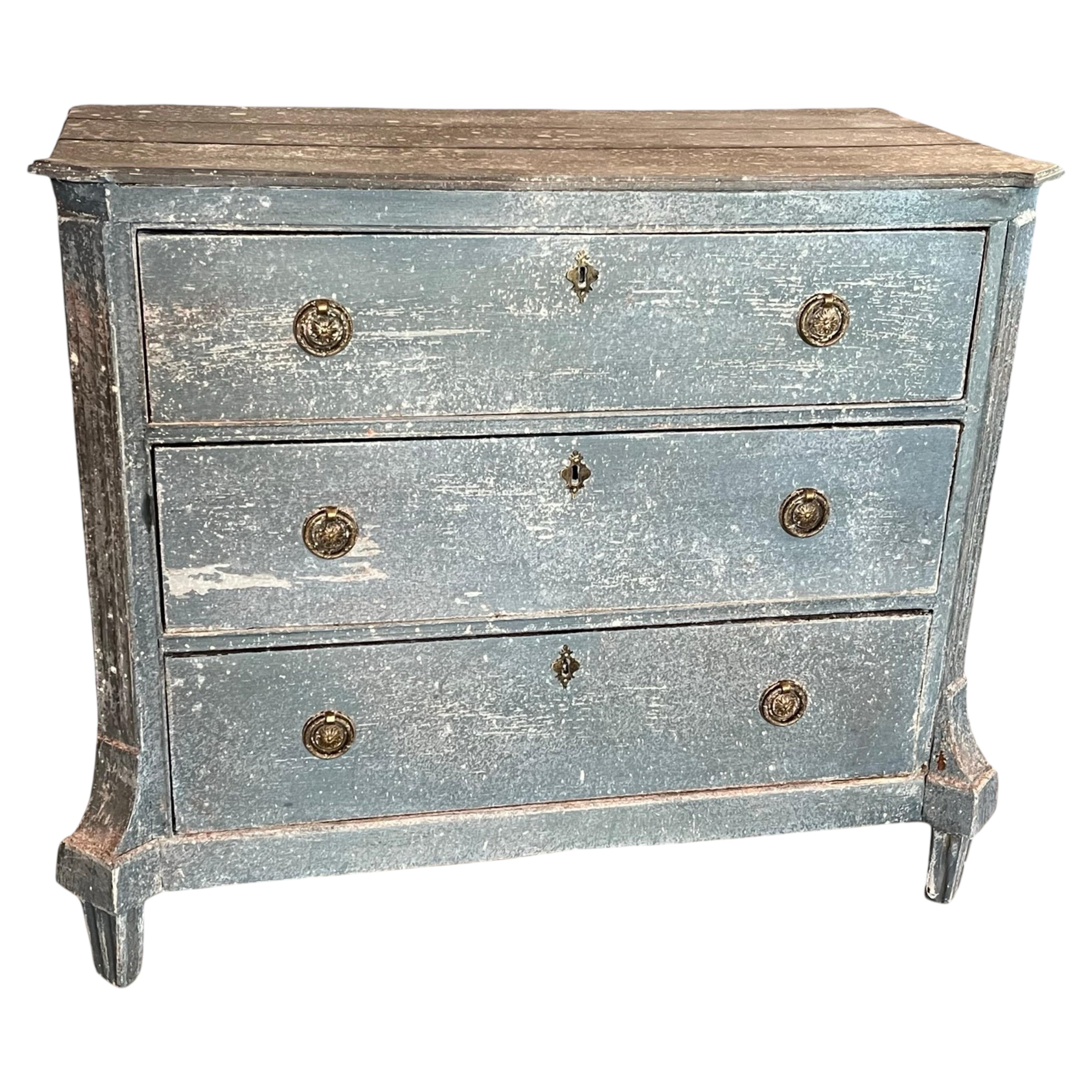 19th Century Blue Dutch Gustavian Style Commode In Oak For Sale