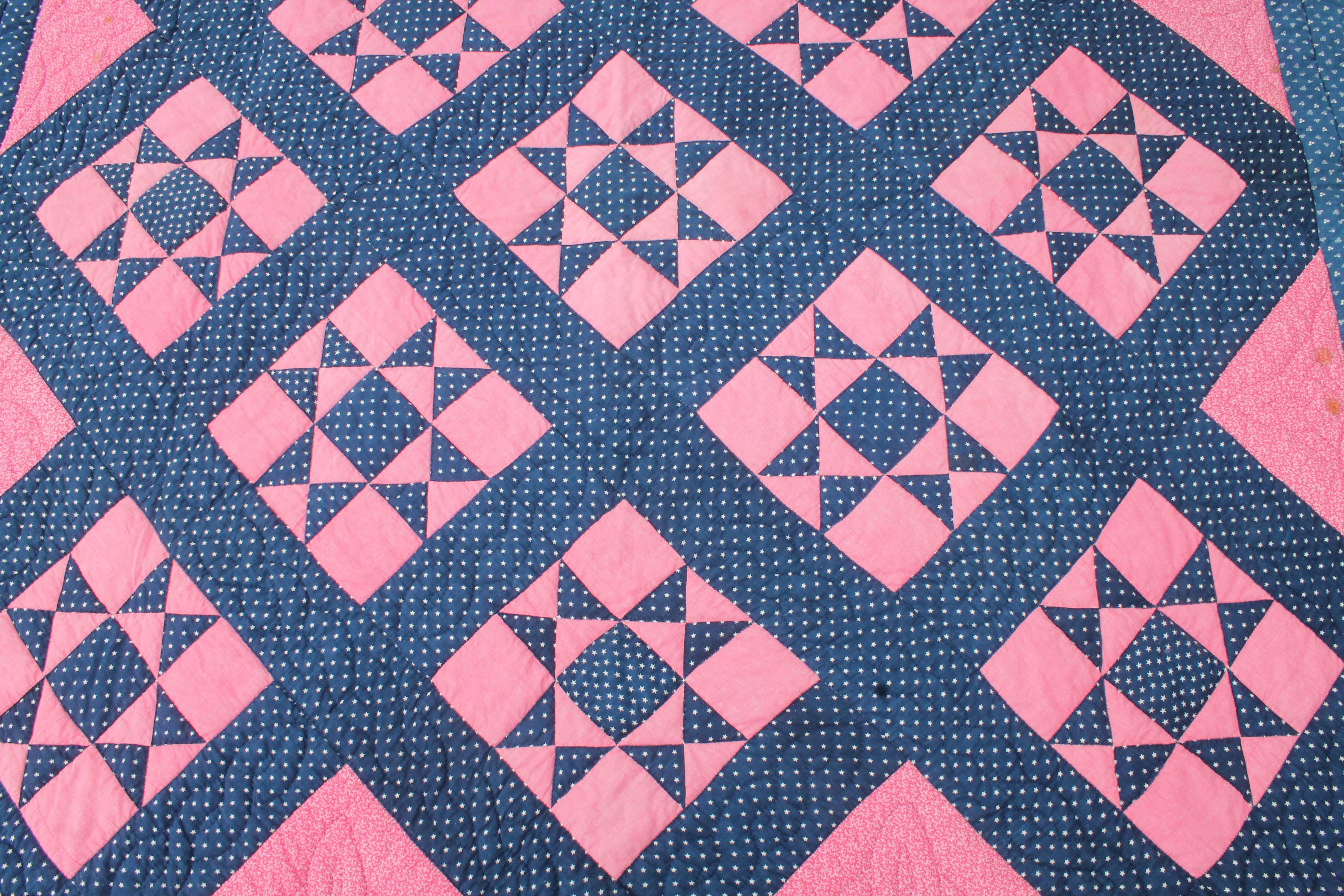American 19th Century Blue Eight Point Star Quilt