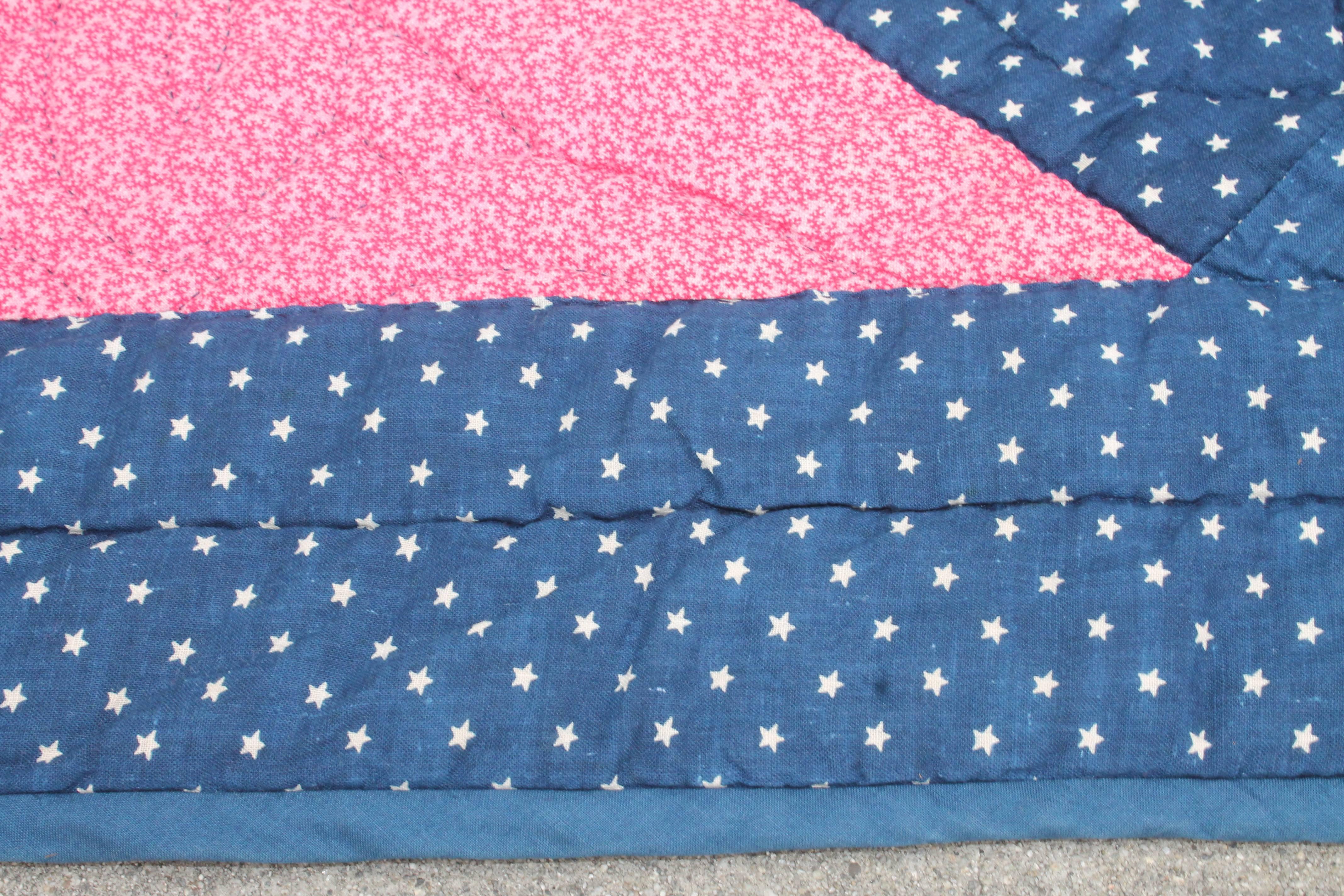 19th Century Blue Eight Point Star Quilt In Excellent Condition In Los Angeles, CA