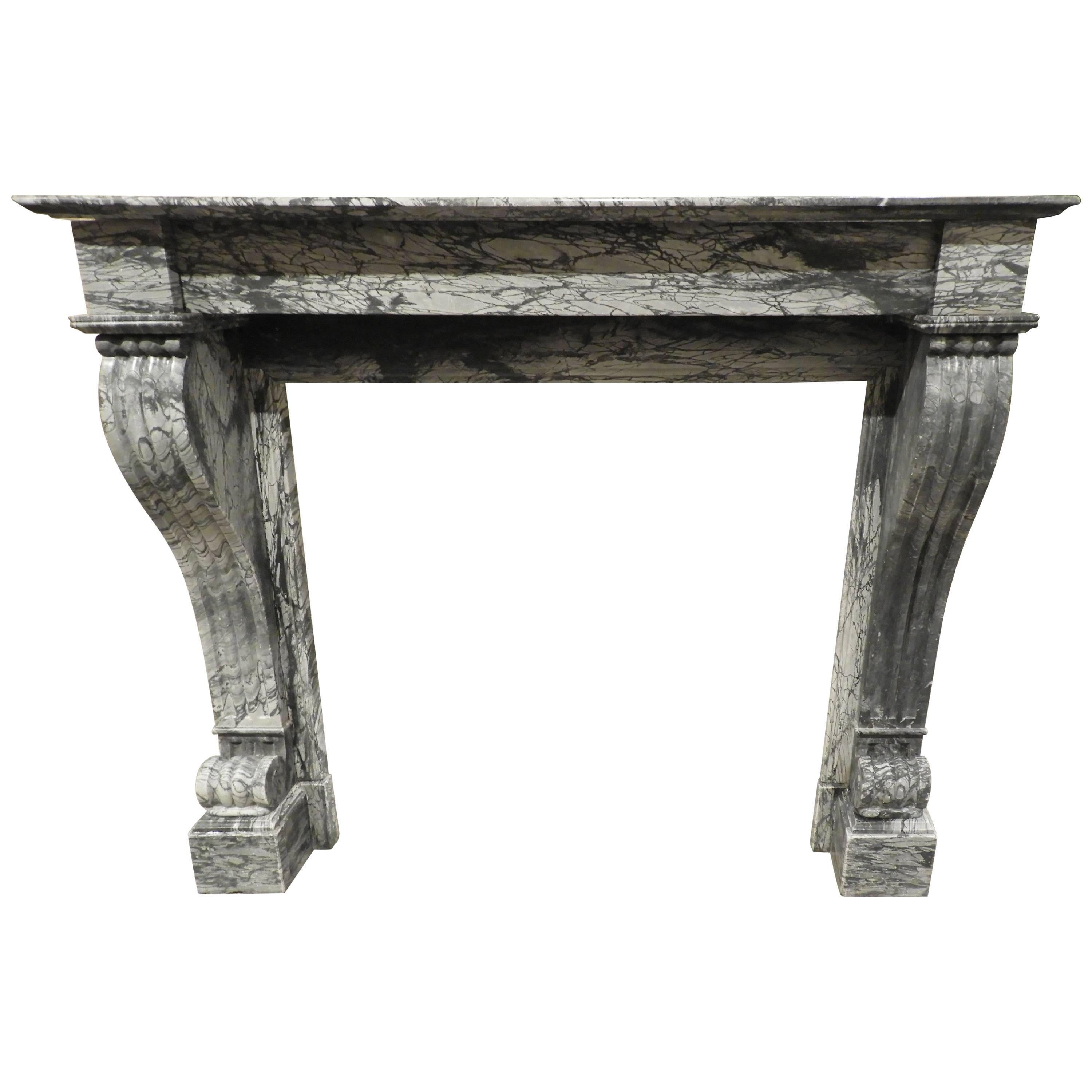 19th Century Blue Fleuri Empire Marble Fireplace  For Sale