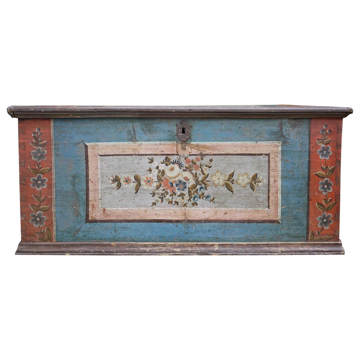 Mexican Painted Pine Blanket Chest For Sale at 1stDibs