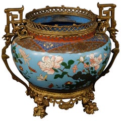 19th Century Blue Gilt Bronze French Cloisonné Vase, 1870
