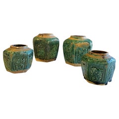Antique 19th Century Blue-Green Glazed Chinese Ginger Jars, Set of 4