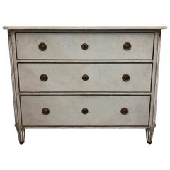 19th Century Blue-Grey Swedish Gustavian Chest, Antique Oakwood, Marble Commode