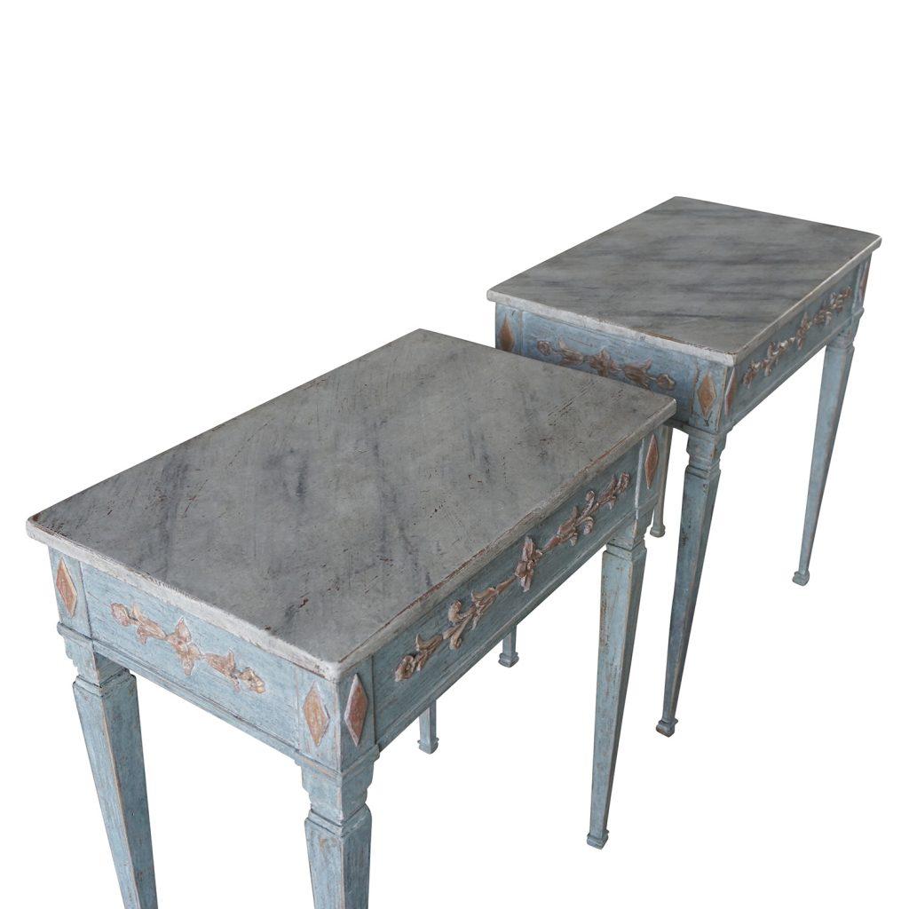 19th Century Blue-Grey Swedish Gustavian Pair of Pinewood Console Tables In Good Condition In West Palm Beach, FL