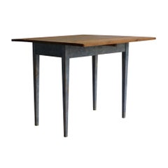 19th Century Blue-Grey Swedish Gustavian Pinewood Drop Leaf Table, Small Table