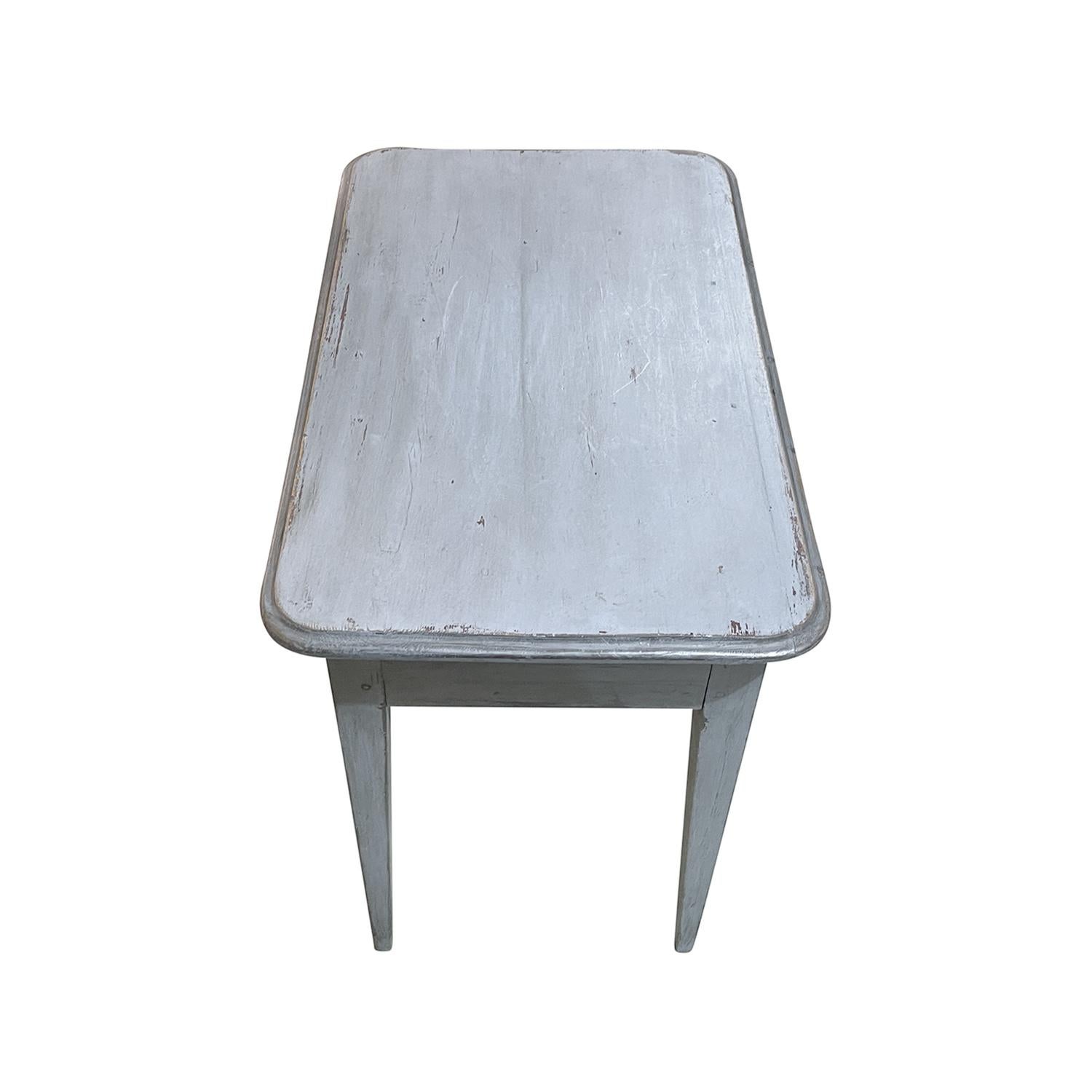 Metal 19th Century Blue-Grey Swedish Gustavian Side Table - Scandinavian Kitchen Table For Sale
