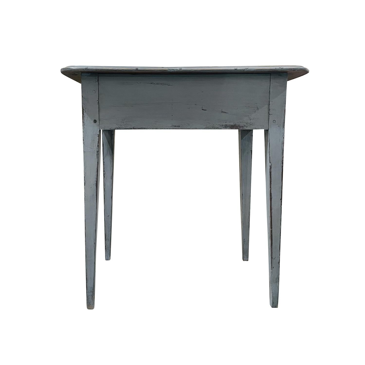 19th Century Blue-Grey Swedish Gustavian Side Table - Scandinavian Kitchen Table For Sale 1