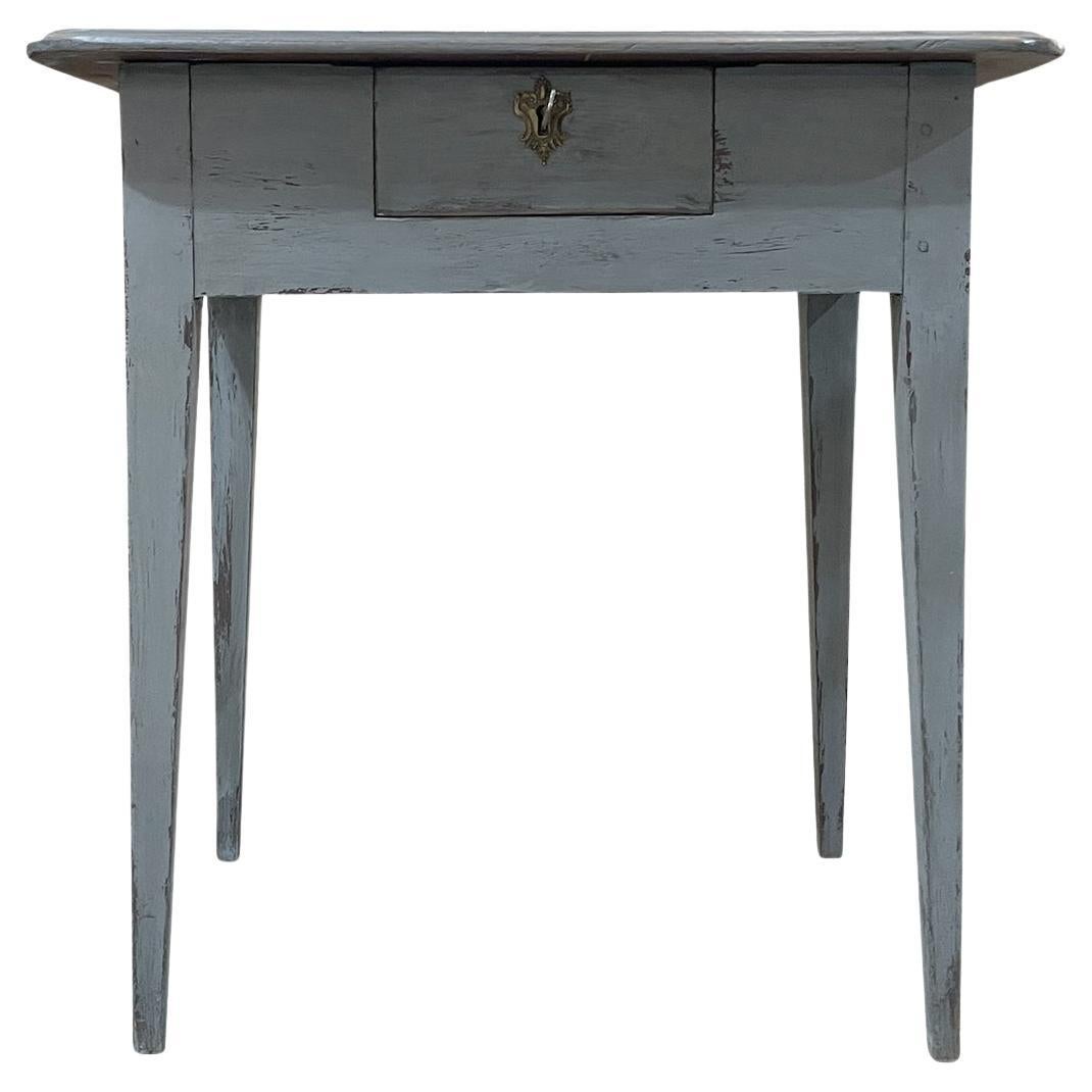 19th Century Blue-Grey Swedish Gustavian Side Table - Scandinavian Kitchen Table For Sale
