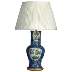 19th Century Blue Ground Baluster Porcelain Vase Lamp