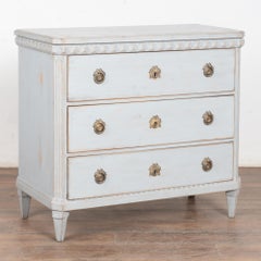 19th Century Blue Gustavian Pine Chest of Three Drawers